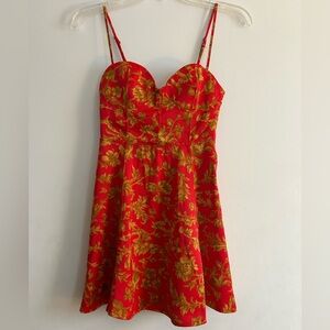 Urban Outfitters Red and Gold Patterned Dress
